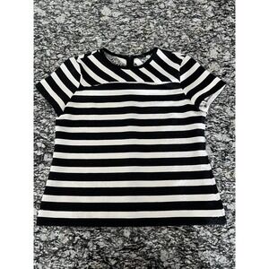 Ann Taylor Blouse Top Womens Medium Horizontal Black White Striped Back Zip
